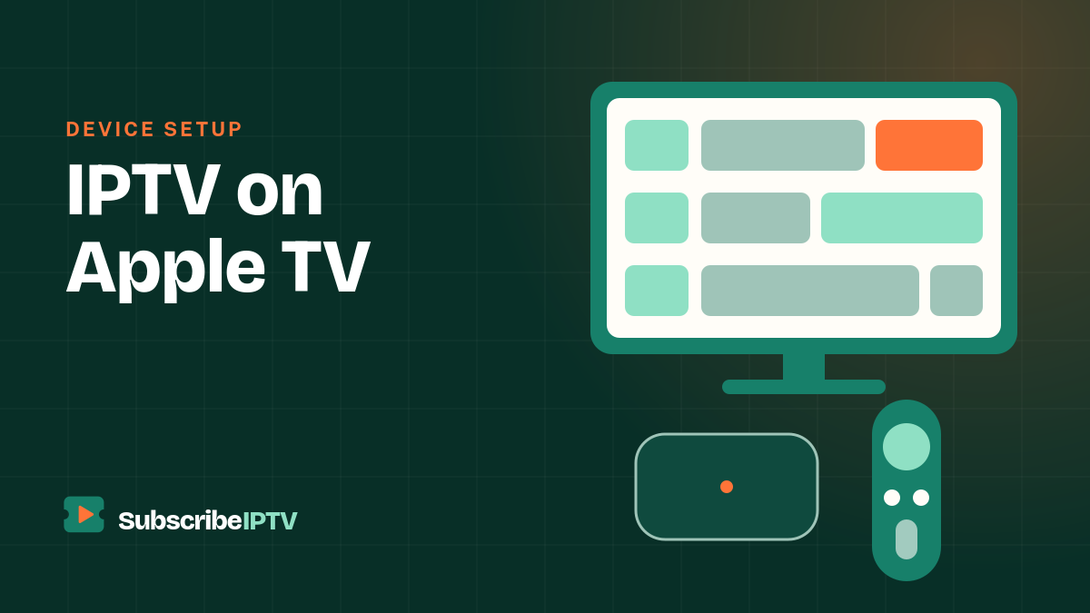 Illustration of a TV guide on screen with a streaming box and a remote